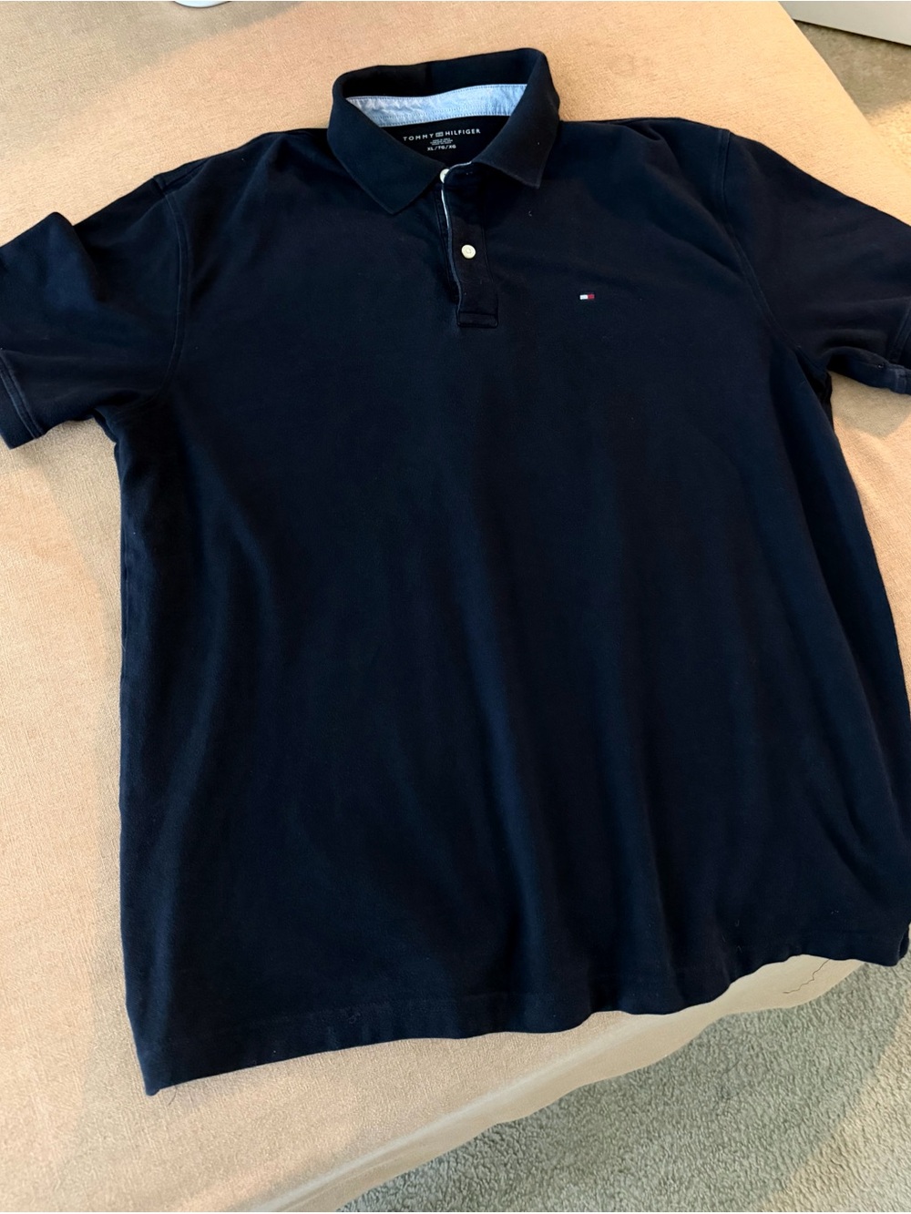 Tommy Hilfiger Navy Blue Classic Polo with Embroidered Flag